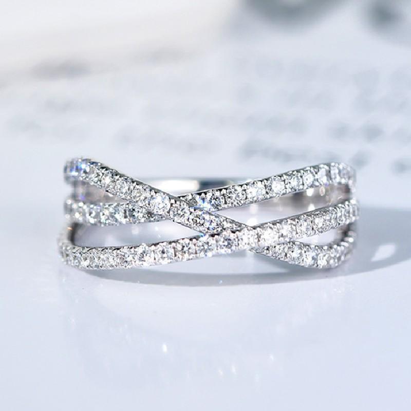 CopperFashion Contracted Cross Ring for Women New Cubic Zirconia Sparkling Wedding Bands Accessories