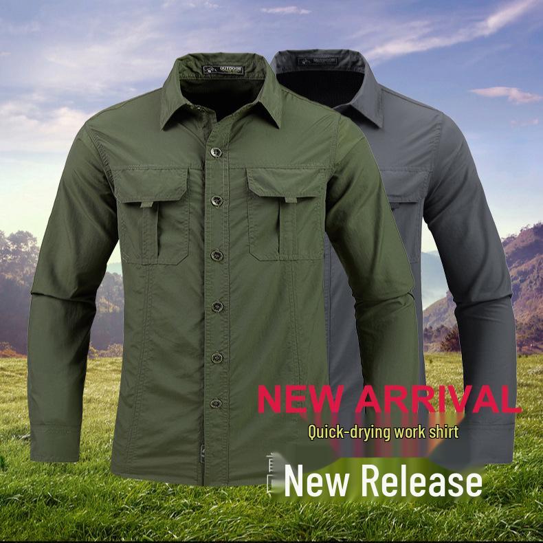 Men's Quick-Dry Ice-Feel Sun Protection Long-Sleeve Shirt for Spring/Summer Outdoor and Workwear, Plus Size Available.