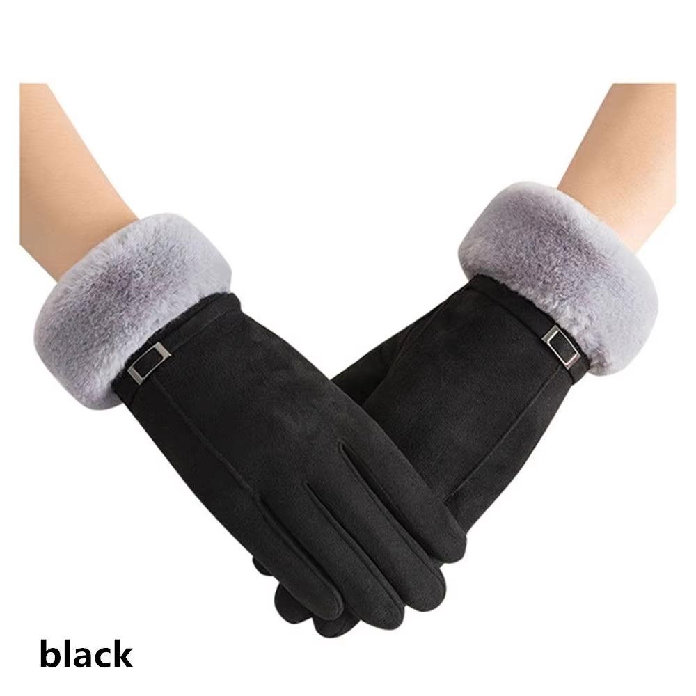 

Winter Plus Velvet Candy Color Windproof Faux Fur Gloves Ski Driving Gloves Cashmere Mittens Touch Screen чёрный