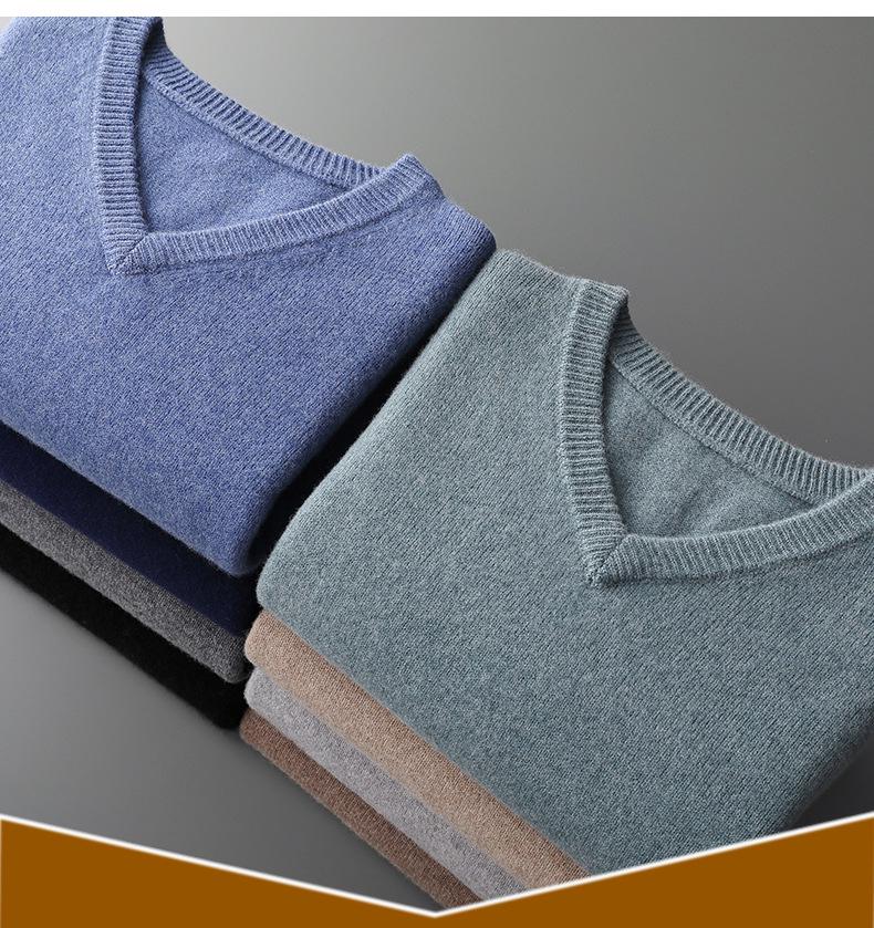 Men's Wool V-neck Sweater - Casual Loose Fit, Long Sleeve, Autumn/Winter Knitted Outerwear.