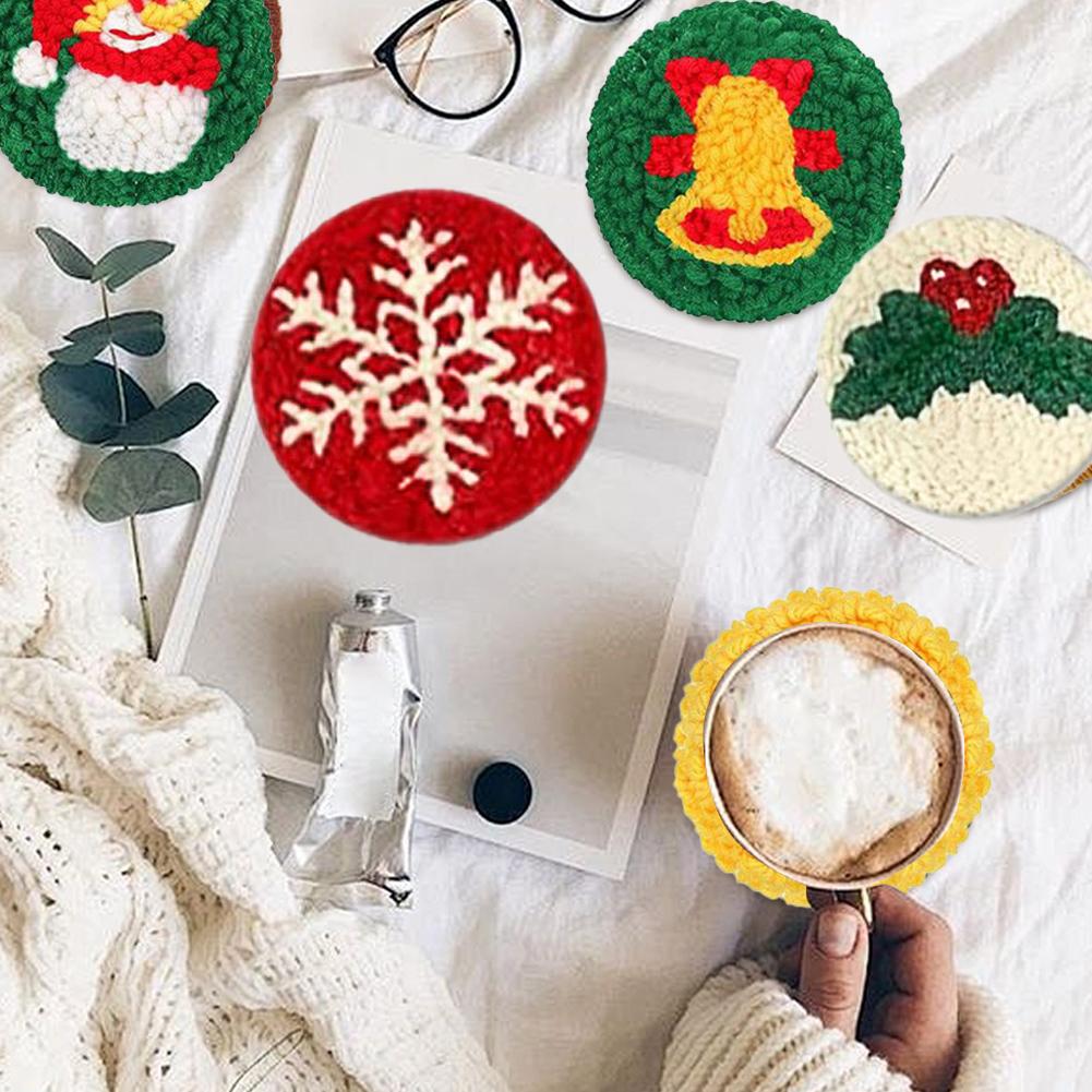 Punch Needle Coaster Kit 6PCS Easy DIY Punch Needle Embroidery Kit For Beginners Adults Kids Coaster Holder Art Craft Suppl G1T1