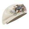 Pearls Studded Girls Beret Stylish Bowknot Headwear Painter Hat Show Small Face Versatile Painter Hat Flower