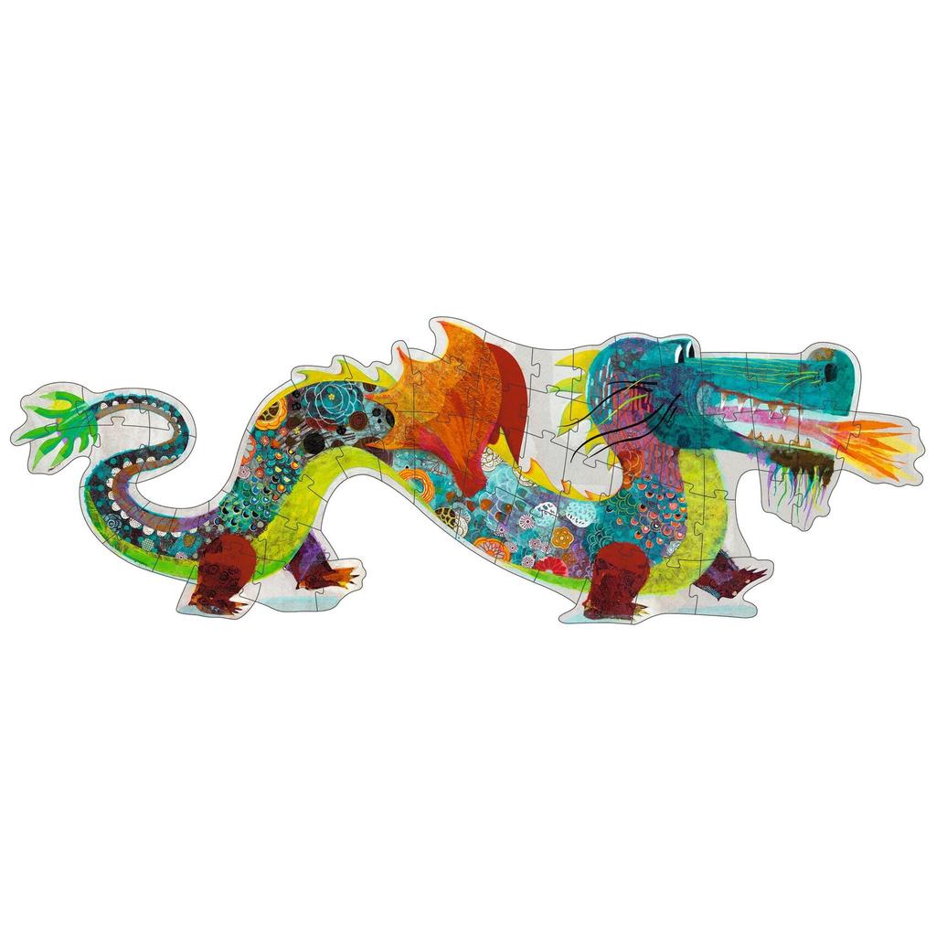 DJECO Giant Puzzle: Leon the Dragon, 58-Piece Jigsaw Puzzle, Large Puzzle, Montessori Educational Toy, Ages 4, 5, and 6, Boys, Elementary School