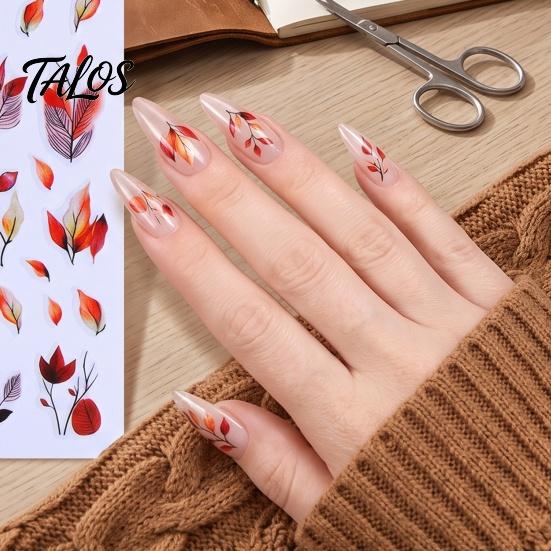 Autumn Manicure Sticker Leaf Nail Art Stickers, Waterproof Fall Maple Leaves Embellishments Decals, Self-Adhesive Stickers for Women and Girls