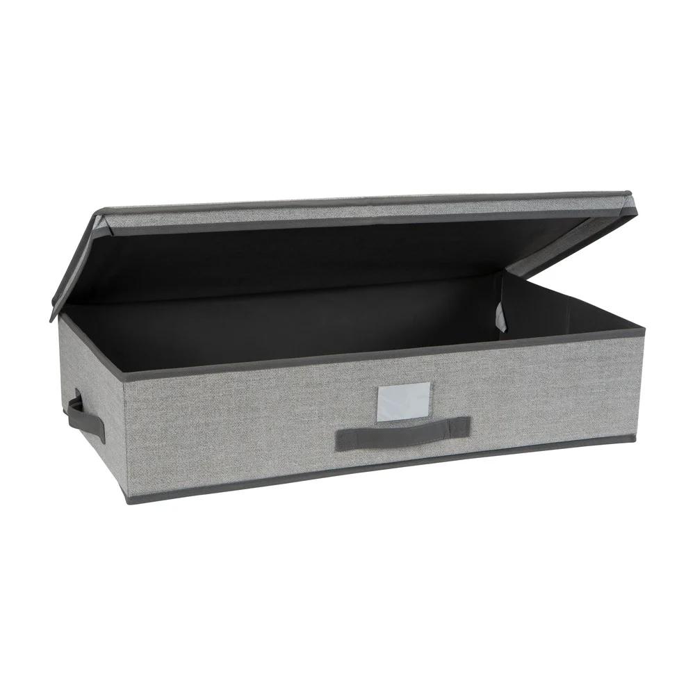 Under Bed Storage Box Breathable Non-Woven Organizer Stackable with Flip Top Cover Handle Label Window Strong Durable Off-Season