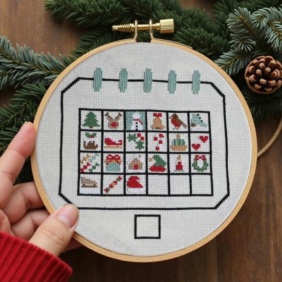 Christmas Advent Calendar Cross Stitch Kit DIY Countdown Embroidery Set with 24 Days Patterns Creative Holiday Gift for Beginners