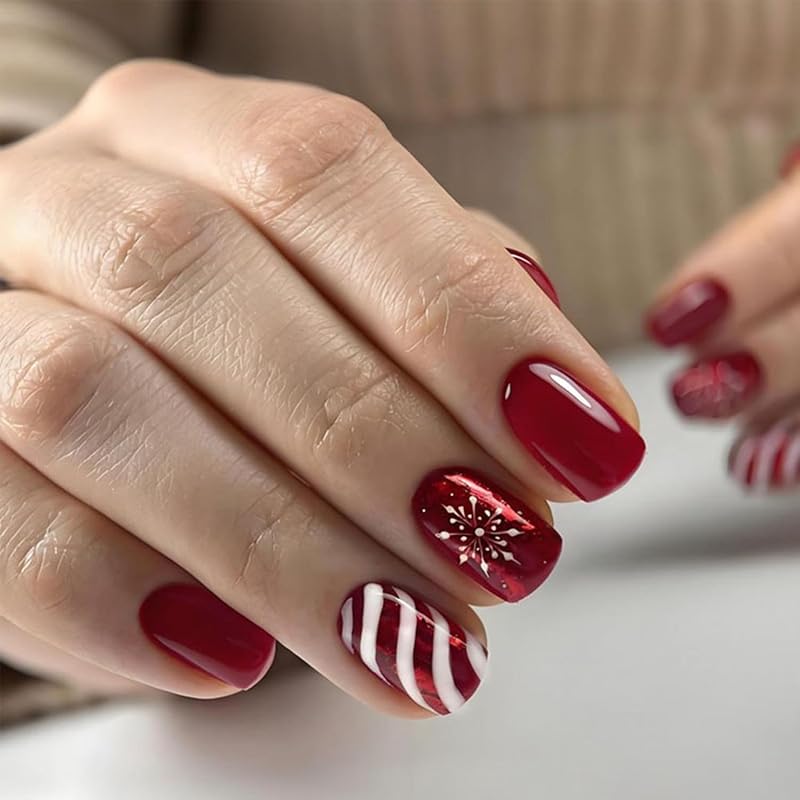 24Pcs Fall Press On Nails Medium Almond Fake Nails Glossy Glitter Maple Leaf False Nails Full Cover Thanksgiving Glue On Nails Reusable Acrylic