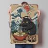 Gamer Katze mit Ramen und Wellen Aufdruck Poster Individuelle Wandkunst Retro Vintage Metallblechschilder zur Dekoration Wohnzimmer Dekoration