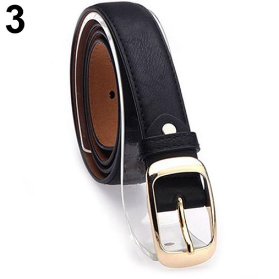 Fashion Women Faux Leather Alloy Pin Buckle Waist Strap Belt Slim Waistband
