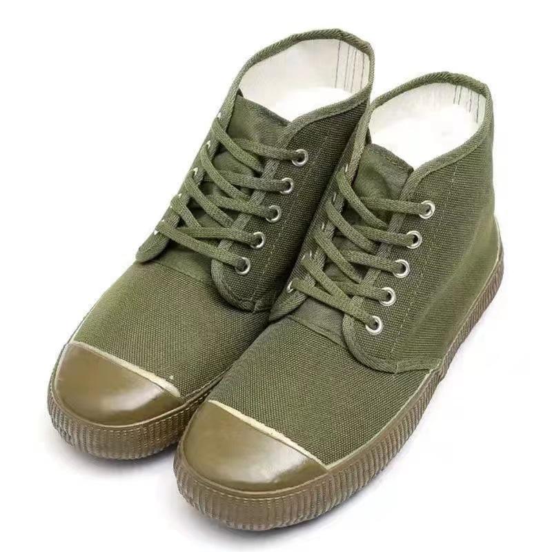 High-top labor insurance shoes farmland training protection flat-soled liberation shoes army green canvas shoes outdoor construction site
