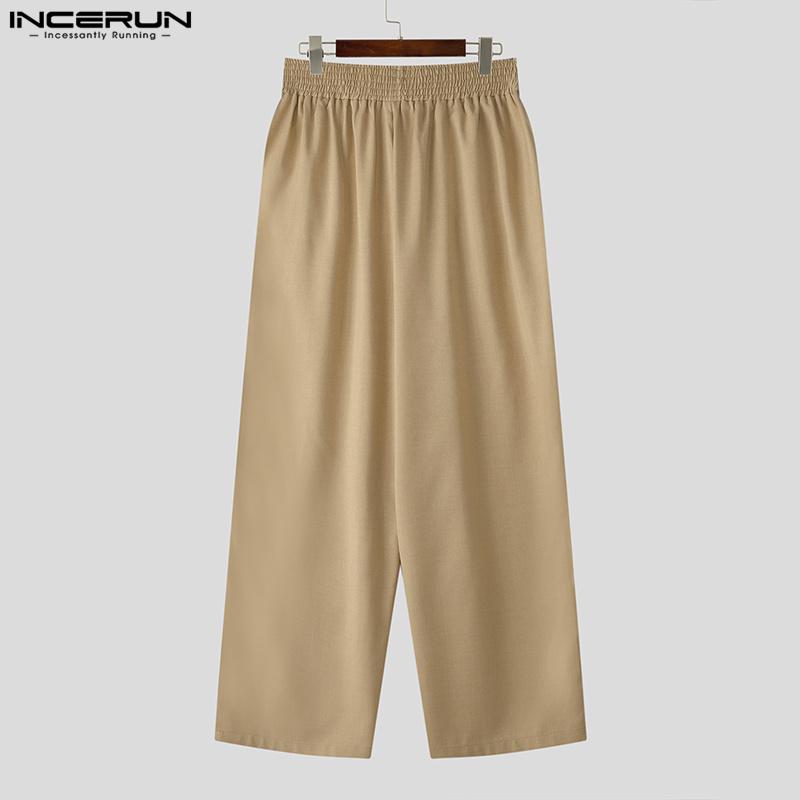 INCERUN Men High Elastic Waist Ruffled Casual Loose Long Trousers Pants With Pockets