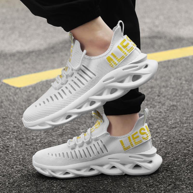 Sports Shoes Men's Breathable Fly Woven Men's Shoes Fried Dough Twists Soles Hollow Thick Soles Large Casual Shoes