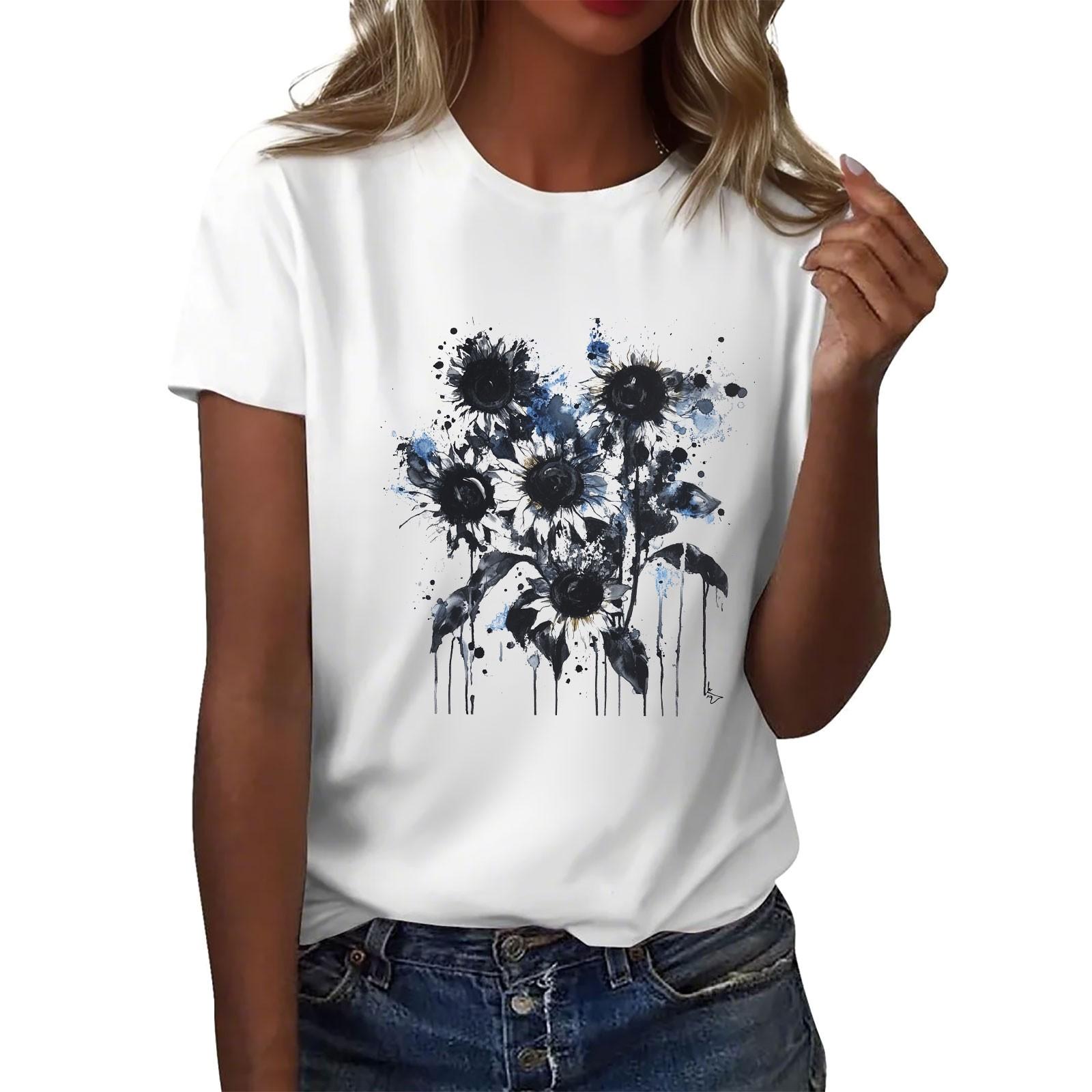 

Жіноча повсякденна футболка з круглим вирізом і короткими рукавами L чорний