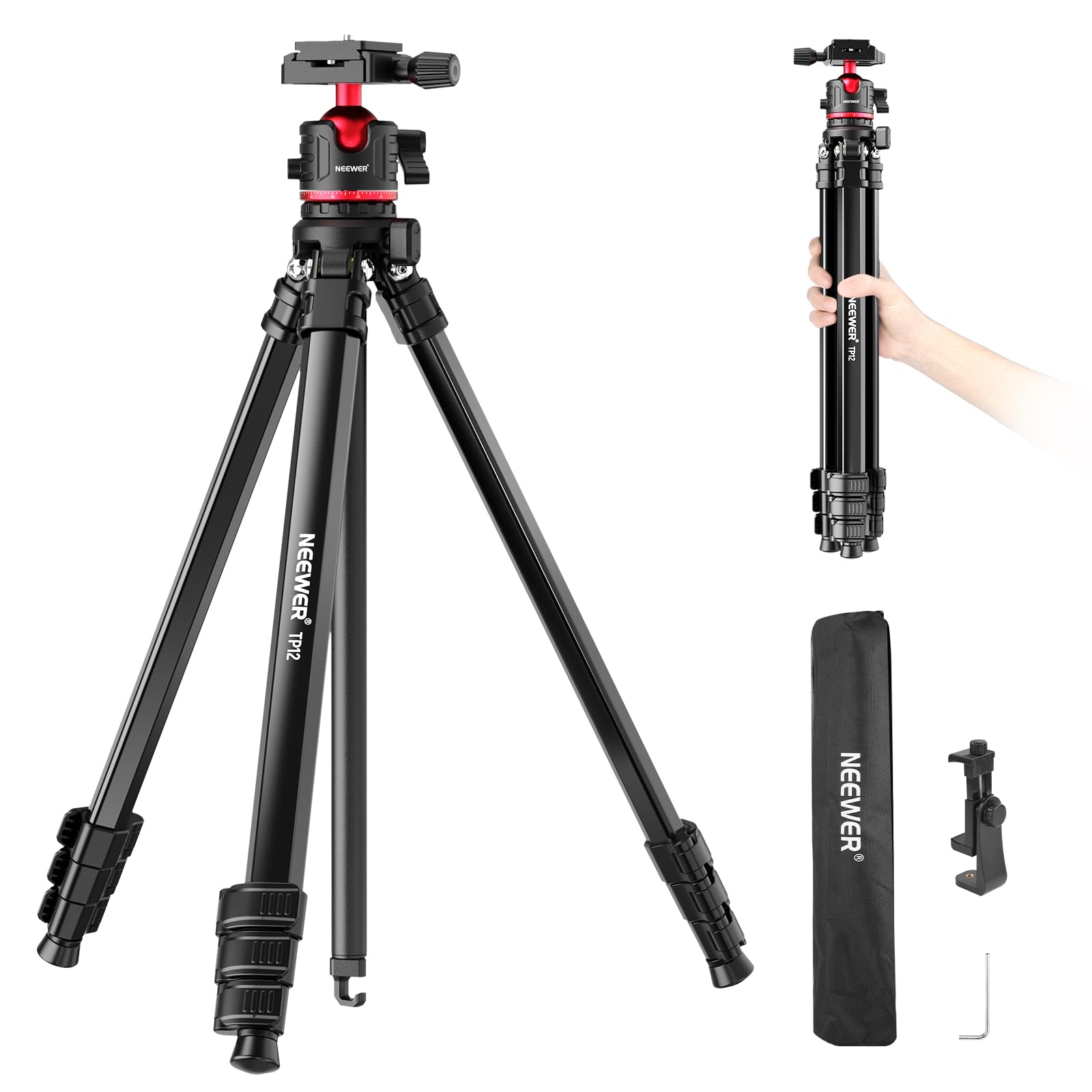 

NEEWER BASICS 169cm Camera Lightweight Portable Travel DSLR Camera Stand with Ball QR iPhone for Video Maximum Load TP12 Tripod, Tripod, чёрный