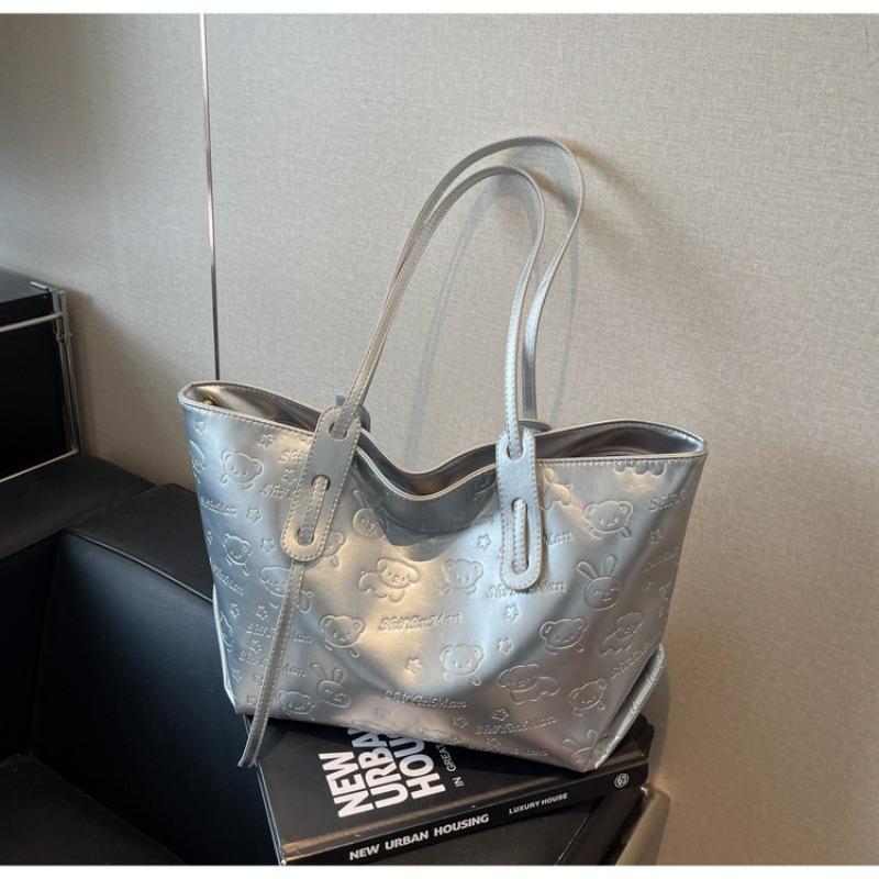 

Сумка большой вместимости женская весна-лето новая модная сумка через плечо трендовая ручная сумка-саквояж сумка-тоут серебряный