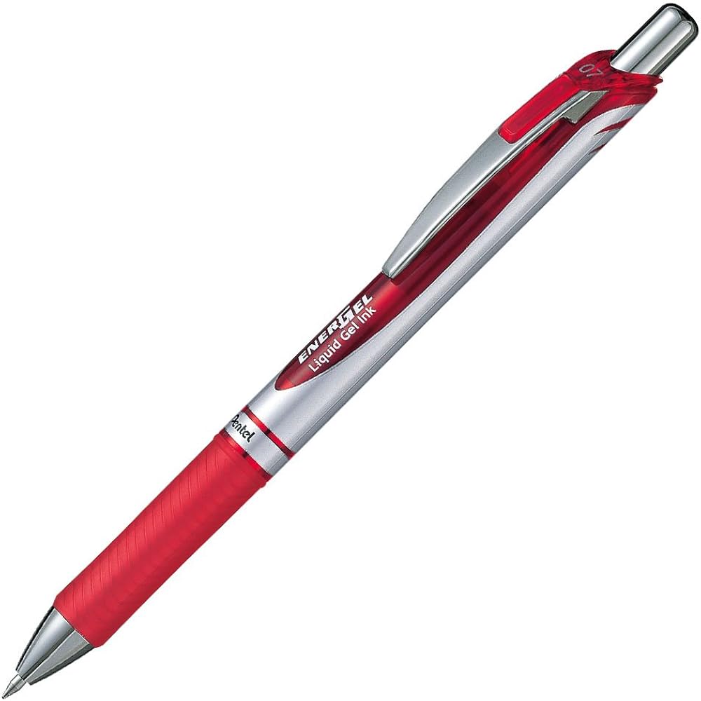 Pentel Ballpoint Pen Gel Ink Gel Knock Type, 0.7 Mm, Silver Shaft, BL77-B, Red, 10 Pcs