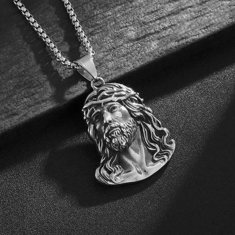 Stainless Steel Jesus Pendant Necklace for Men Religious Jewelry