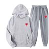 2024 Autumn/Winter Heart Print Trendy Unisex Two-Piece Sportswear Set: Casual Hooded Sweatshirt + Velvet Running Pants