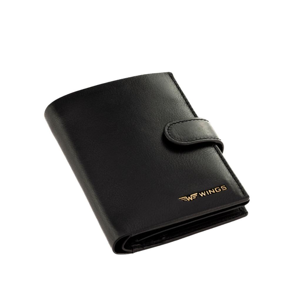 Wings Men' Genuine Cowhide Leather Zipper Wallet Black
