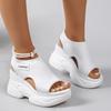 Women's Summer Casual Solid Color Wedge Sandals - Comfortable Mesh Breathable Knitted Upper, Platform Wedge Heel with Open-toe Design
