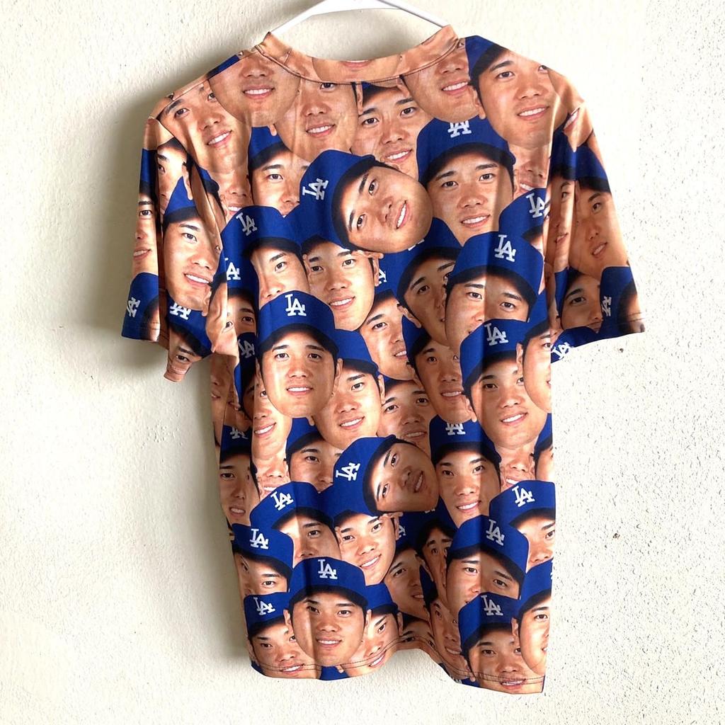 Shohei Ohtani Face Official Los Angeles Dodgers Full of Faces [MLB] [International Exclusive] T-Shirt, Merchandise, (L) [Used]