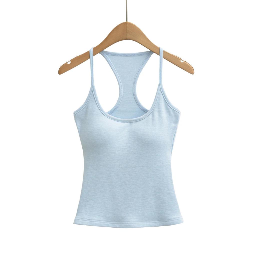 Women's Slim-Fit Racerback Tank with Removable Bra Pads - Low-Cut U-Neck Camisole for Spring/Summer 2026.