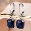 Luxury Female Blue Zircon Cross Hoop Earrings Fashion Silver Color Wedding  For Women