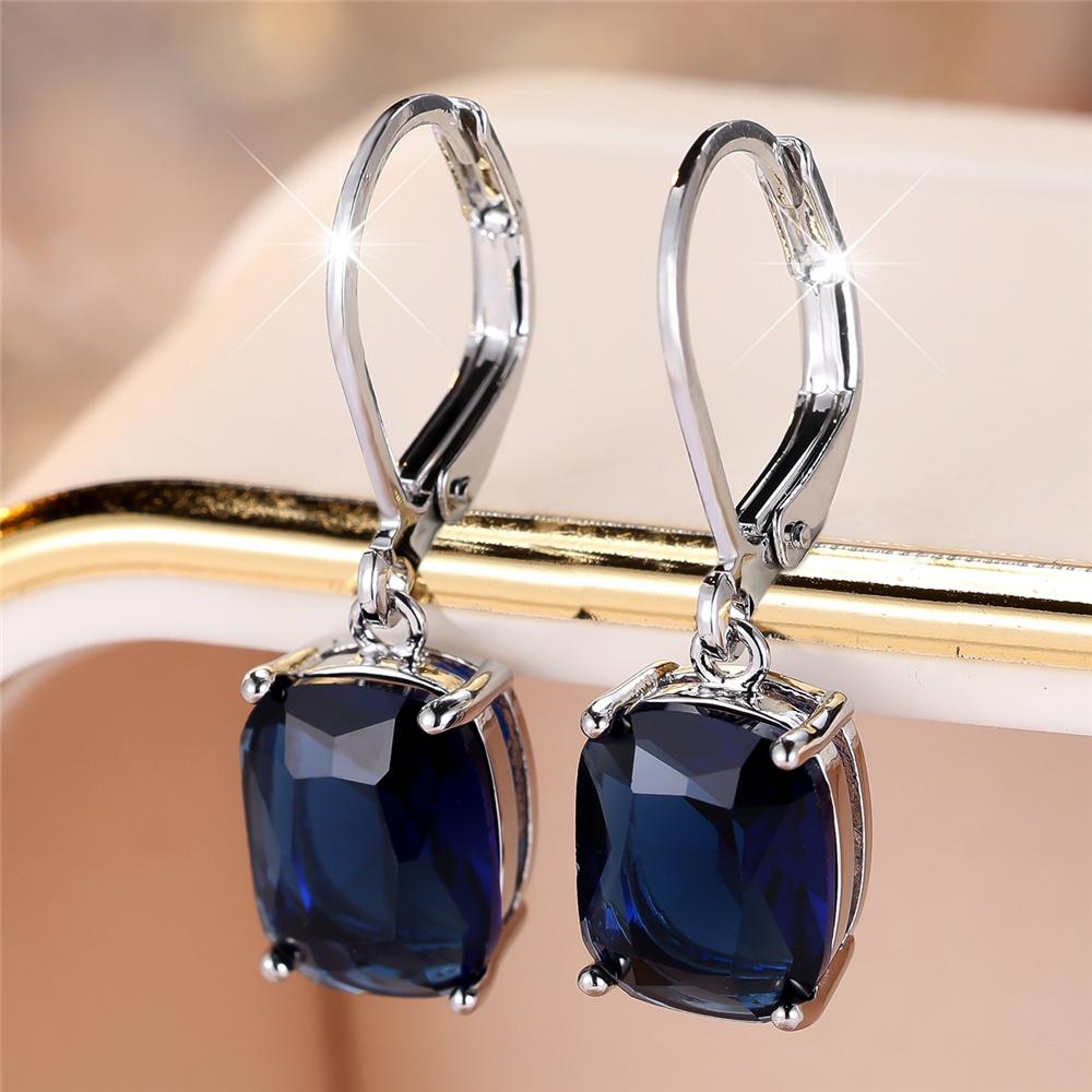 Luxury Female Blue Zircon Cross Hoop Earrings Fashion Silver Color Wedding  For Women