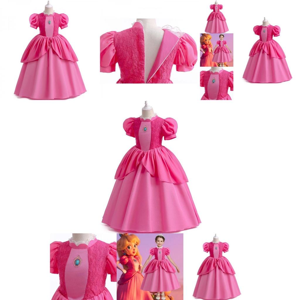 Cosplay Blue Princess Dress For Girls Lace Patchwork And Puffy Long Skirt