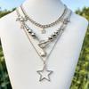 3Pieces Star Fringe Necklace Hip Hop Round Bead Choker Multilayer Clavicle Chain Y2K Jewelry OT Buckle Necklace Party
