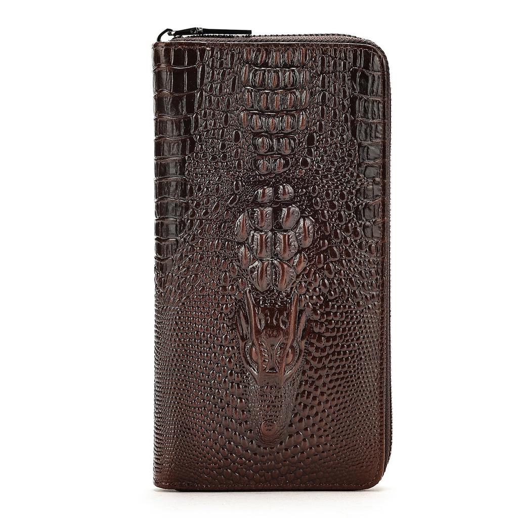 Long Wallet, Leather Alligator Pattern Business Multi-card Clutch Bag First Layer Cowhide Wallet Male