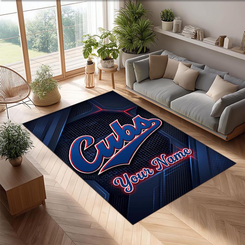 Chicago Cubs Crystal Velvet Rug, Custom Name Text Personalized Non‑Slip Floor Mat for Home Decor Gift