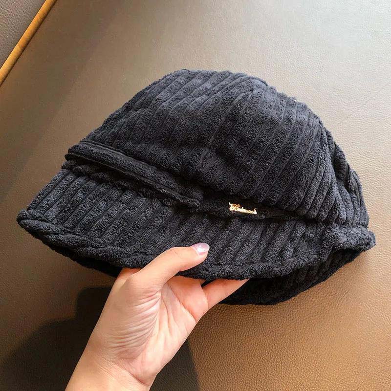 Fisherman Hat Women's Irregular Brim Basin Hat Japanese Style Small Corduroy Ear Protection Warm Hat Autumn and Winter Fashion