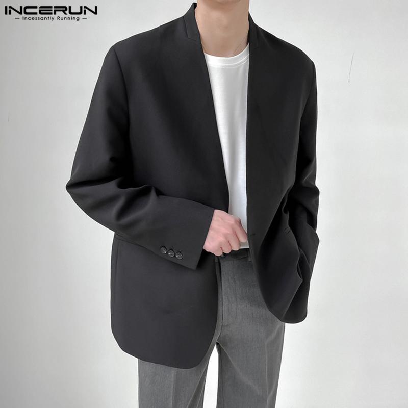 INCERUN Męska lekka marynarka w jednolitym kolorze z jednym guzikiem, marynarka biurowa