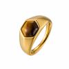 Vnox Romantic Gold Color Heart Water Drop Shaped Natural Stone Ring, Stainless Steel Geometric Natural Tiger Eyes Rings Jewelry