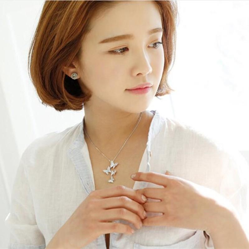 Fashion 925 Sterling Silver Jewelry Butterfly Crystal Pendant Necklaces