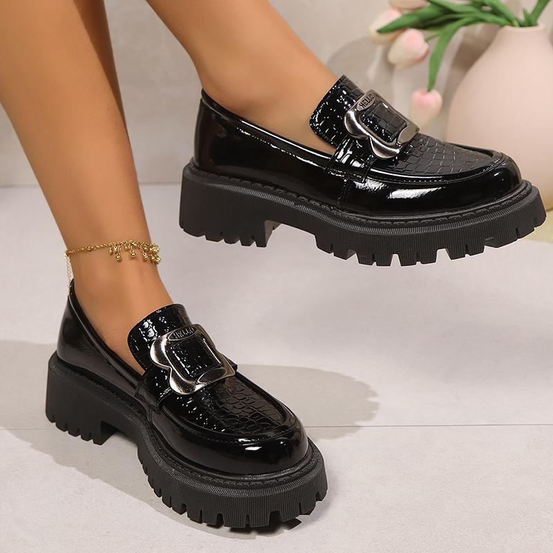 Plus Size Platform Loafers Shoes for Women 2025 Fashion Metal Buckle Pu Leather Shoes Woman Spring Autumn Slip On Flats Female