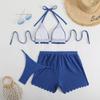 Sexy Bikini Three-piece Fabric Swimsuit Women's Solid Color Beachwear Vacation