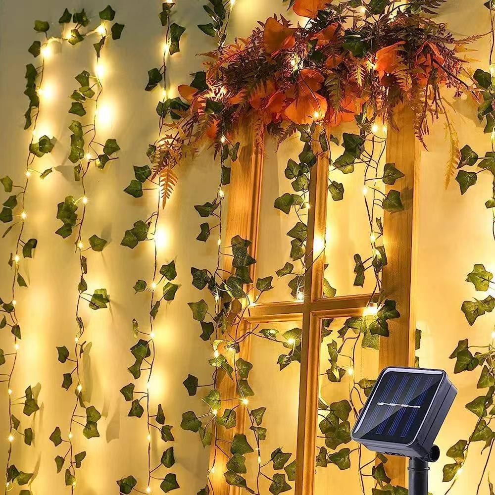 Solar LED Green Leaf Rattan Ivy String Lights for Courtyard & Wreaths
