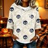 Women's Halloween Print Casual Loose Fit Hooded Top with and Three-Quarter Sleeves