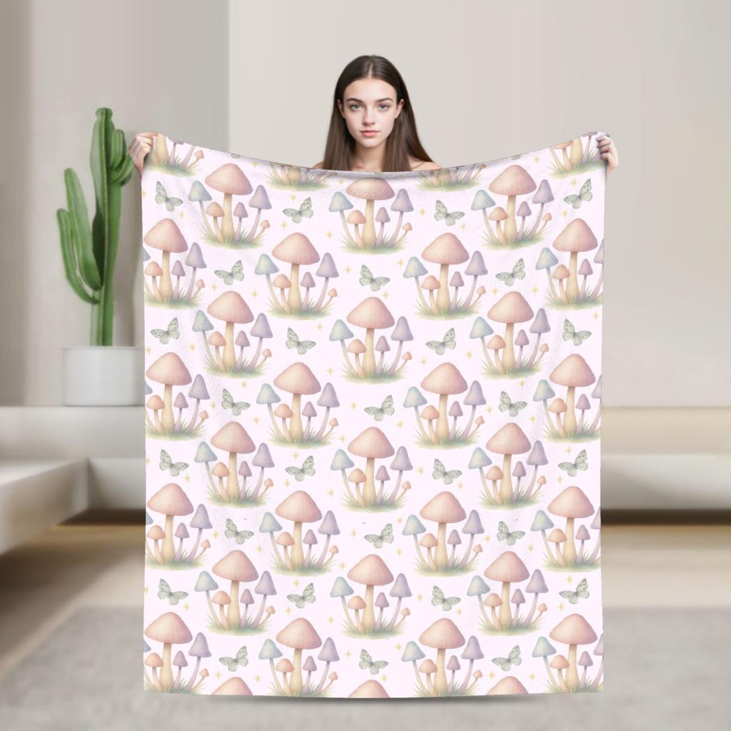 Cartoon Mushroom Blankets Fleece Decoration  Portable Super Warm Throw Blanket for Bedding Office Bedspreads