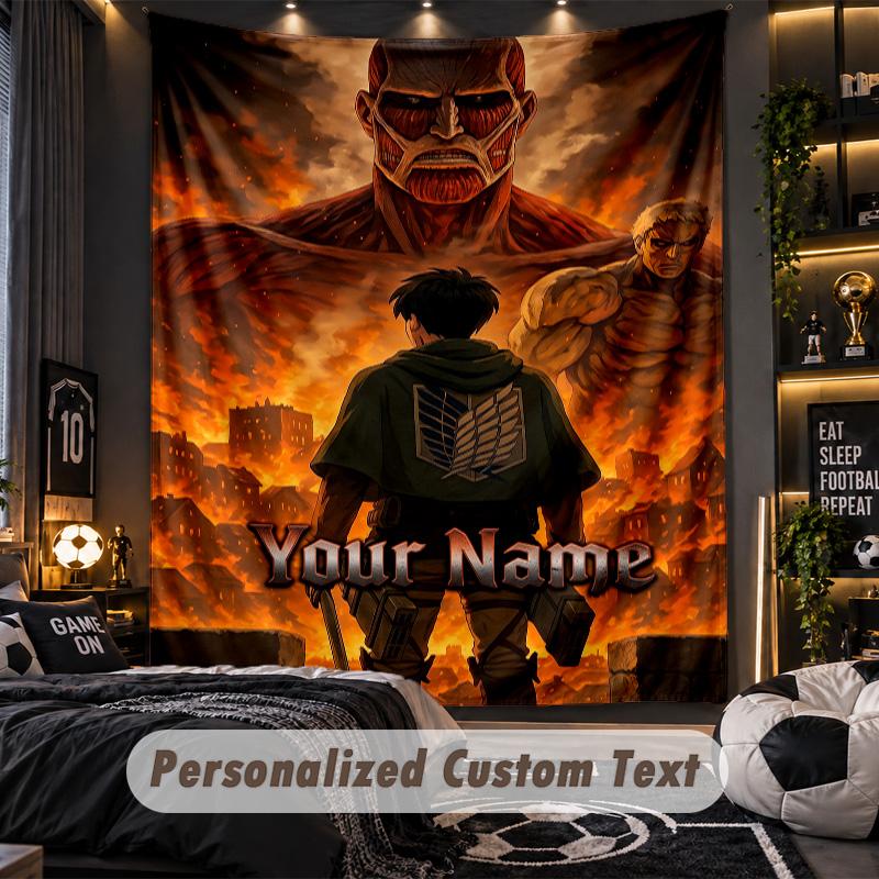 Personalized Wall Tapestry,Attack on Titan Custom Printed Name, Fabric Wall Art For Indoor Room Backdrop