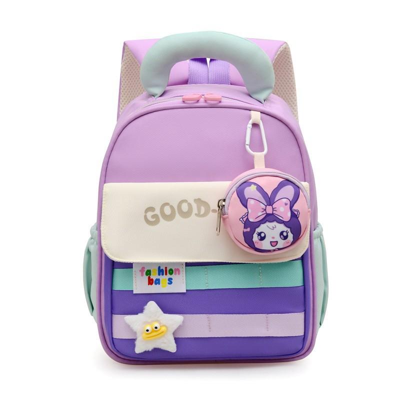 School bag, school bag contrasting color, light spine protection, children's backpack, cartoon letter girl, baby going out, small backpack tide