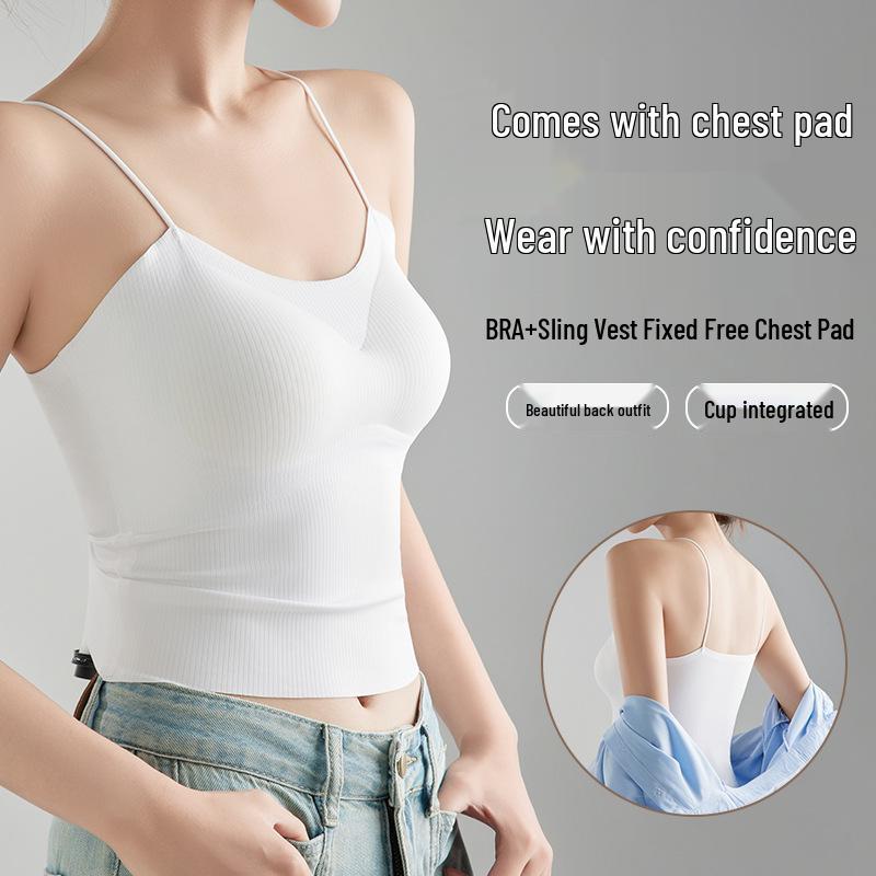 Geripptes Damen-Camisole mit Brustpolstern - Sommer-Weste BH & Oberbekleidungstop
