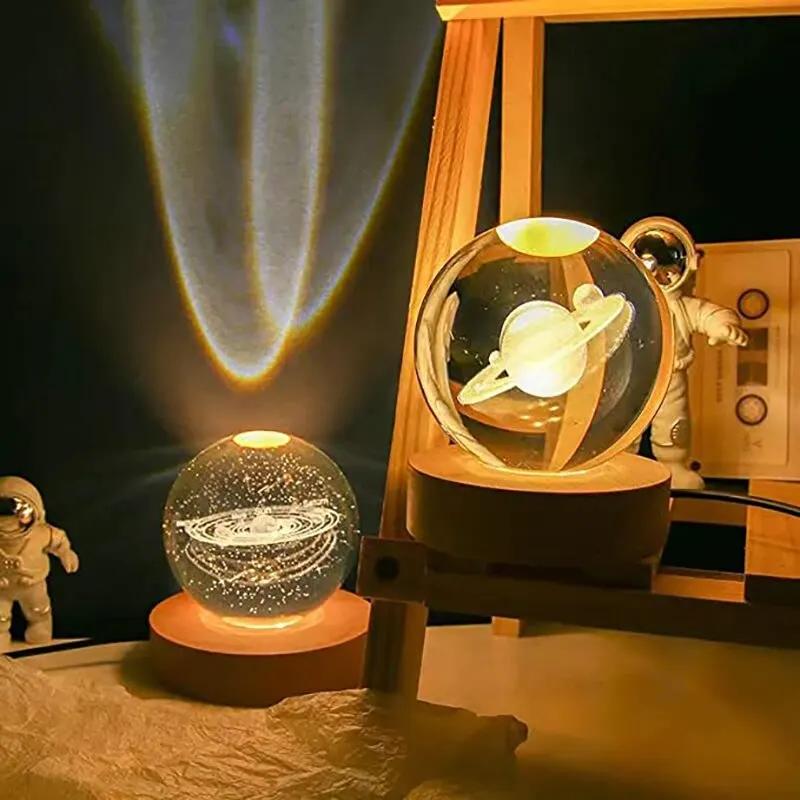 Festival USB LED Night Light,Galaxy Crystal Ball Lampm,planet Moon Lamp,home Decoration Desktop Decorative Light Small Ornaments