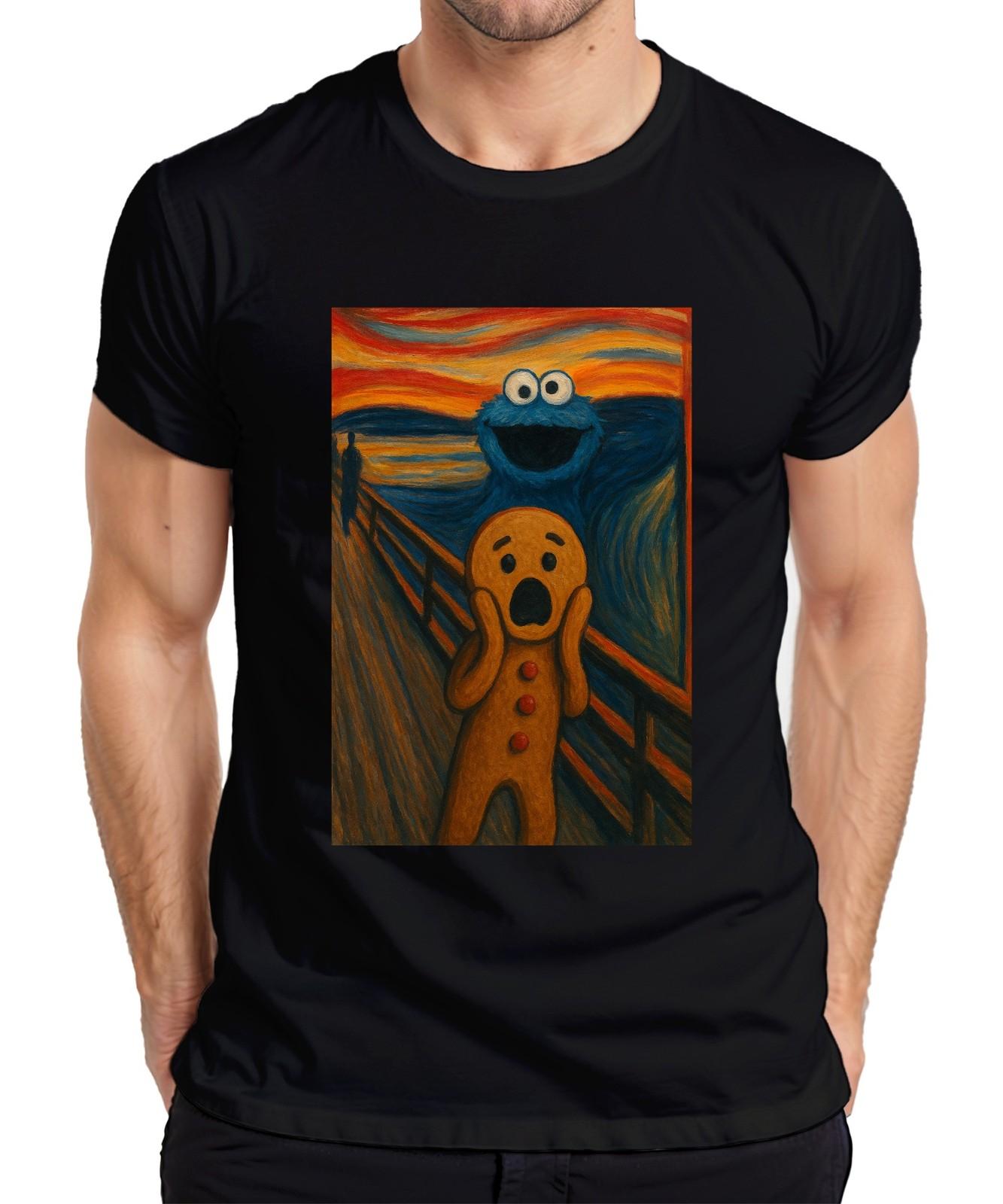 Cookie Monster The Scream Gingerbread Man Painting Carnival Funny Mens T-Shirt- S разноцветный