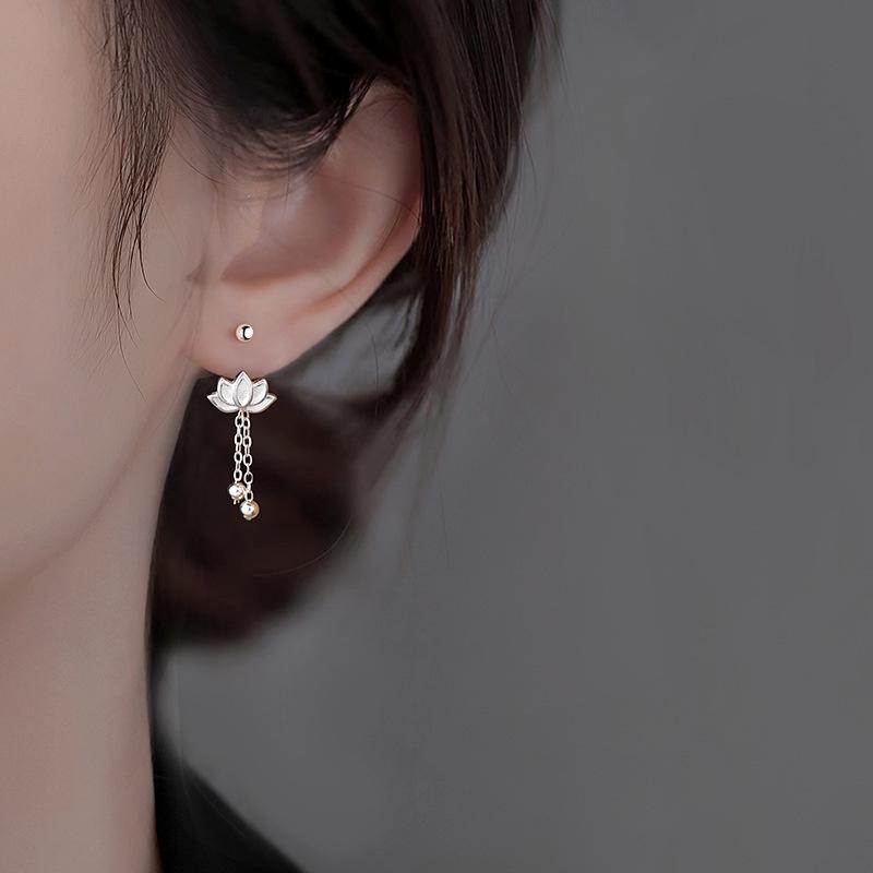 Lotus Tassel Earrings Minimalist High-end Cold Wind Fashion Light Luxury Niche 100% Match Women's Gift Earrings