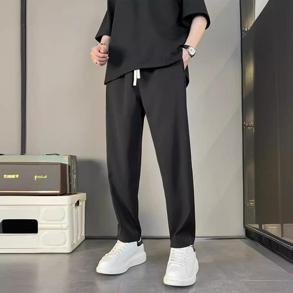 Summer new drape trousers men's silky smooth vertical anti-wrinkle casual pants men's straight-leg pants micro-cone versatile long pants