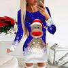 Christmas Dress Women O Neck Long Sleeve Elk Print Mini Dresses For Women Casual Bodycon Dress Red