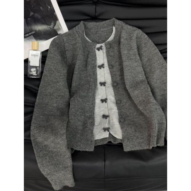

Корейский стиль Самые продаваемые банты Пряжка Серый Кардиган-свитер в стиле «два в одном» Женский Осенне-зимний Нарядный Контрастный цвет Трикотаж Верхняя одежда Dark gray spell Gray M
